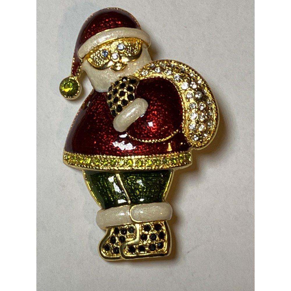 Christmas Pin/ Brooch— Santa Claus with Rhinestones